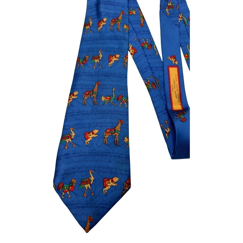 André Claude Canova Giraffe Rooster Novelty Print Silk Necktie 59" L 3.75" W
